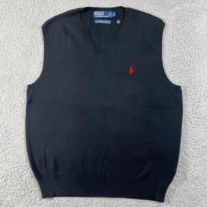 Polo Ralph Lauren Sweater Vest Men's L Black Pima Cotton V-Neck Pony Logo NWT